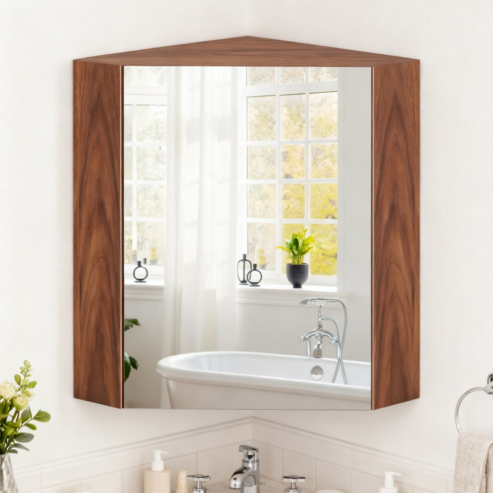 Corner Medicine Cabinet With Mirror With Open Mirror Door And Adjustable Shelf_voghion.com